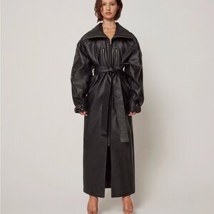 Elegant Black Leather Belted Coat never worn. NWT